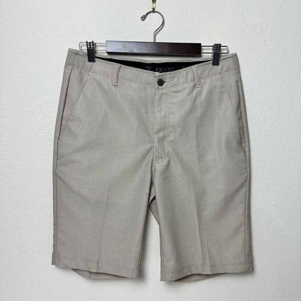 Pebble Beach Comfort Flex Performance Short Chino Bermuda Sz 32 Gold Checker